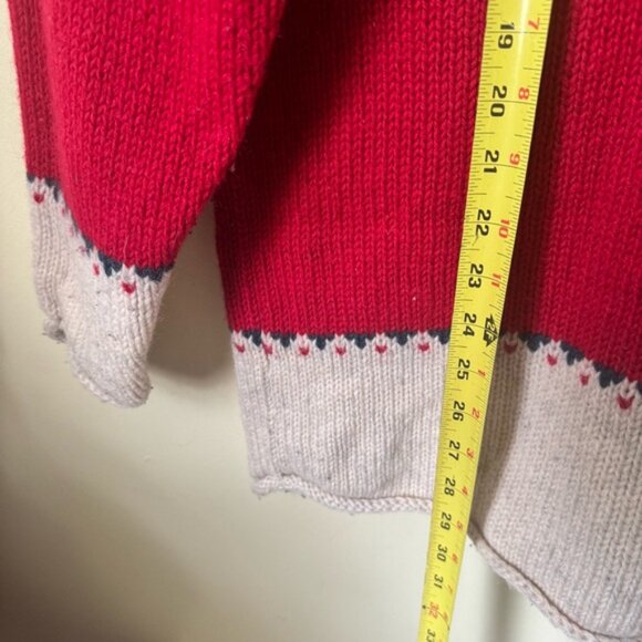 Eddie Bauer Vintage 90s Nordic Wool Heavy Knit Sweater Red Tan Hi Funnel Neck L - Picture 16 of 16